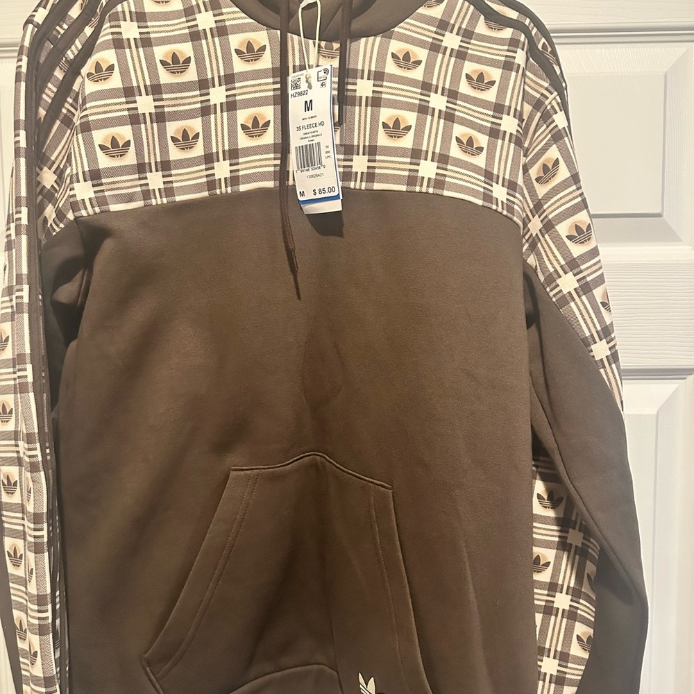 Adidas Brown and Cream Plaid Hoodie!